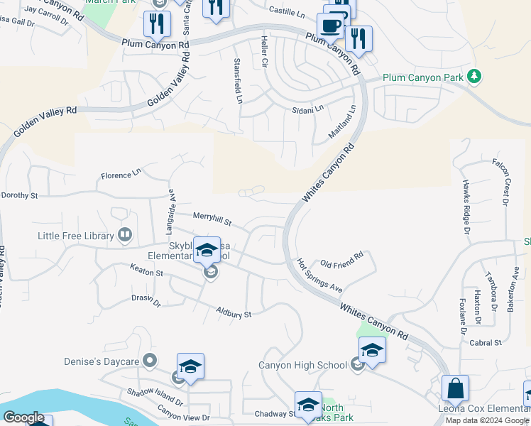 map of restaurants, bars, coffee shops, grocery stores, and more near 28247 Enderly Street in Santa Clarita