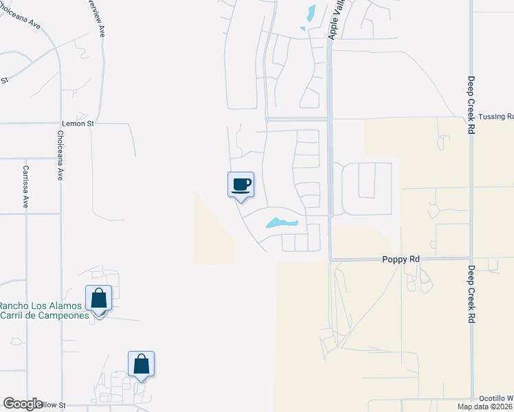 map of restaurants, bars, coffee shops, grocery stores, and more near 19416 Verbena Street in Apple Valley