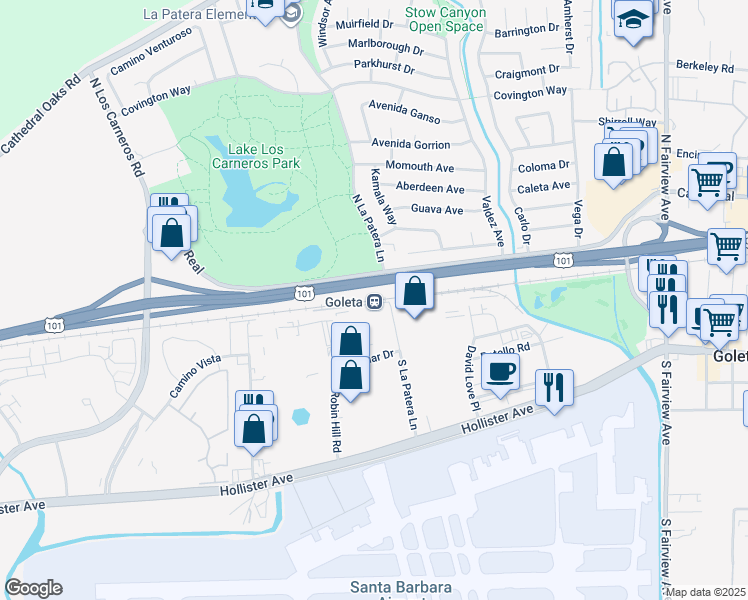 map of restaurants, bars, coffee shops, grocery stores, and more near in Santa Barbara