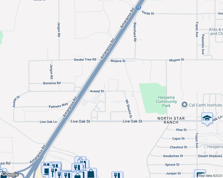 map of restaurants, bars, coffee shops, grocery stores, and more near 13552 Avenal Street in Hesperia