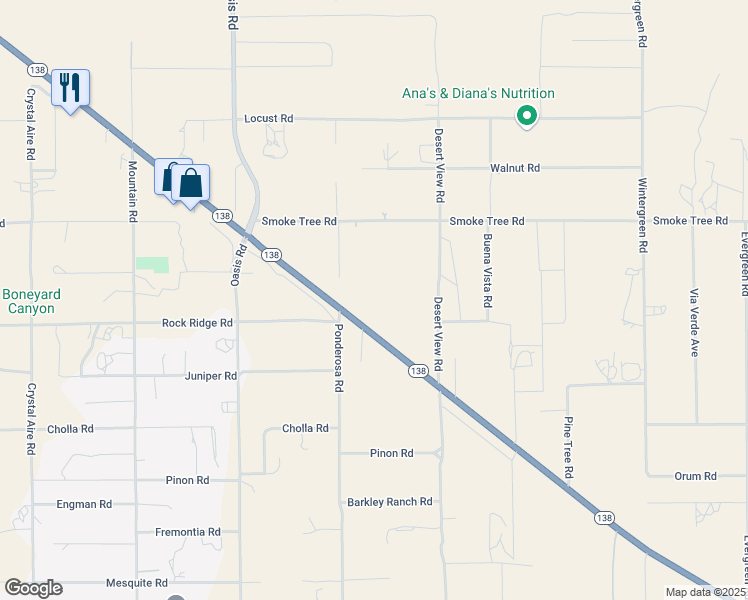 map of restaurants, bars, coffee shops, grocery stores, and more near 2 California 138 in Piñon Hills