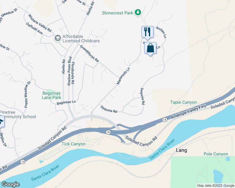 map of restaurants, bars, coffee shops, grocery stores, and more near 14354 Rushmore Court in Santa Clarita