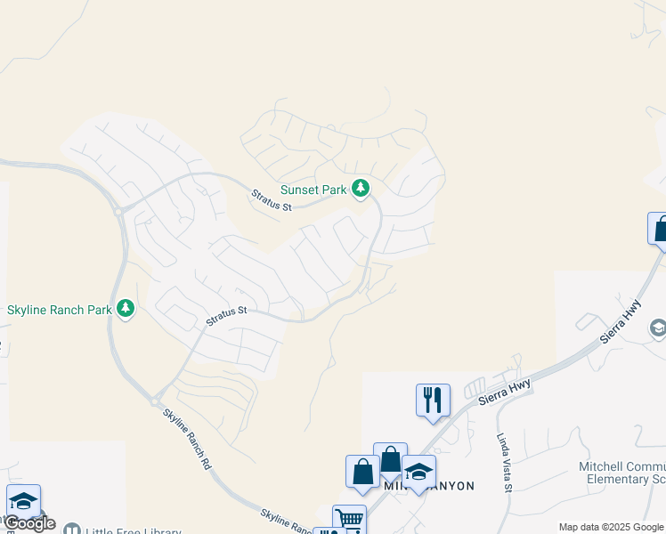 map of restaurants, bars, coffee shops, grocery stores, and more near 28516 Songbird Way in Santa Clarita