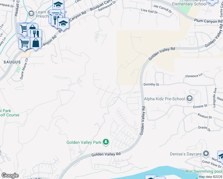 map of restaurants, bars, coffee shops, grocery stores, and more near 27677 Skylark Lane in Santa Clarita