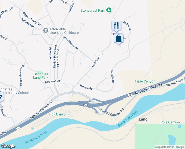map of restaurants, bars, coffee shops, grocery stores, and more near 14354 Rushmore Court in Santa Clarita