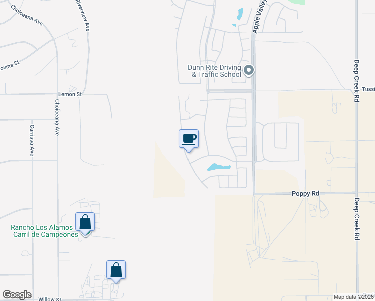 map of restaurants, bars, coffee shops, grocery stores, and more near 10326 Darby Road in Apple Valley