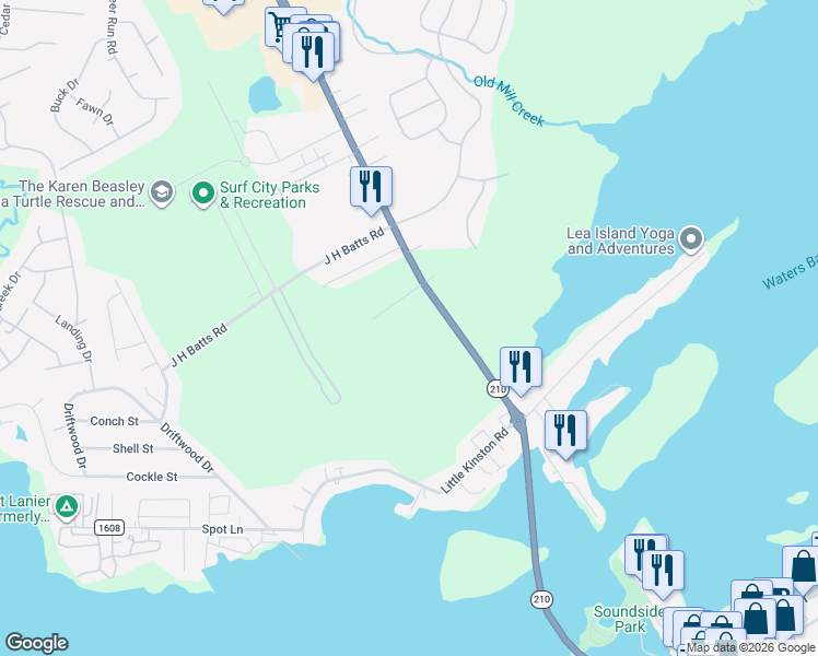 map of restaurants, bars, coffee shops, grocery stores, and more near 14245 Roland Avenue in Surf City
