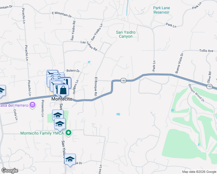 map of restaurants, bars, coffee shops, grocery stores, and more near 1650 East Valley Road in Montecito