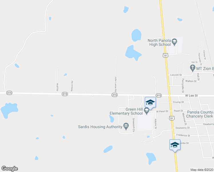 map of restaurants, bars, coffee shops, grocery stores, and more near 18705 Mississippi 315 in Sardis