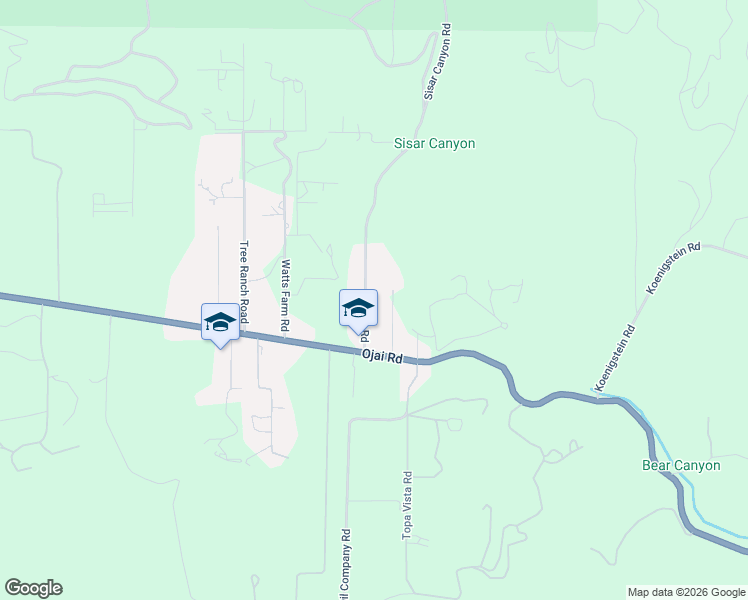map of restaurants, bars, coffee shops, grocery stores, and more near 12255 Sisar Road in Ojai