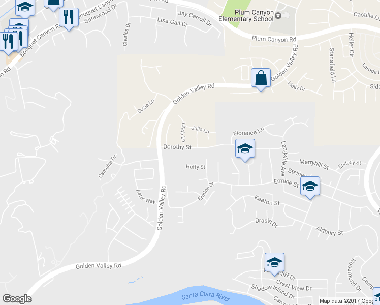 map of restaurants, bars, coffee shops, grocery stores, and more near 20312 Dorothy Street in Santa Clarita
