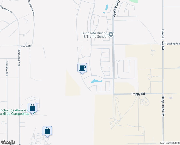 map of restaurants, bars, coffee shops, grocery stores, and more near 10266 Lakeshore Drive in Apple Valley