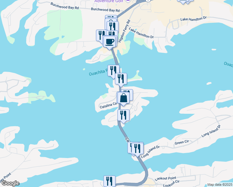 map of restaurants, bars, coffee shops, grocery stores, and more near 115 Catalina Circle in Hot Springs