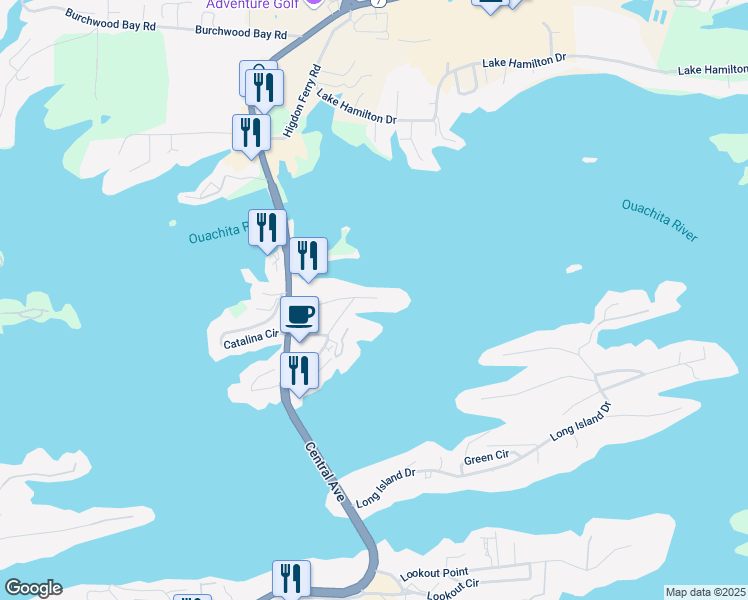 map of restaurants, bars, coffee shops, grocery stores, and more near 130 Van Lyell Terrace in Lake Hamilton