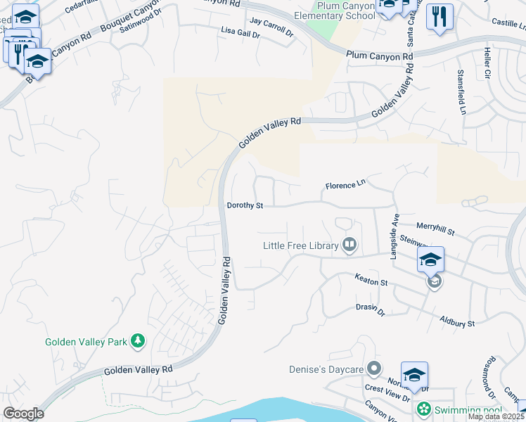 map of restaurants, bars, coffee shops, grocery stores, and more near 20312 Dorothy Street in Santa Clarita
