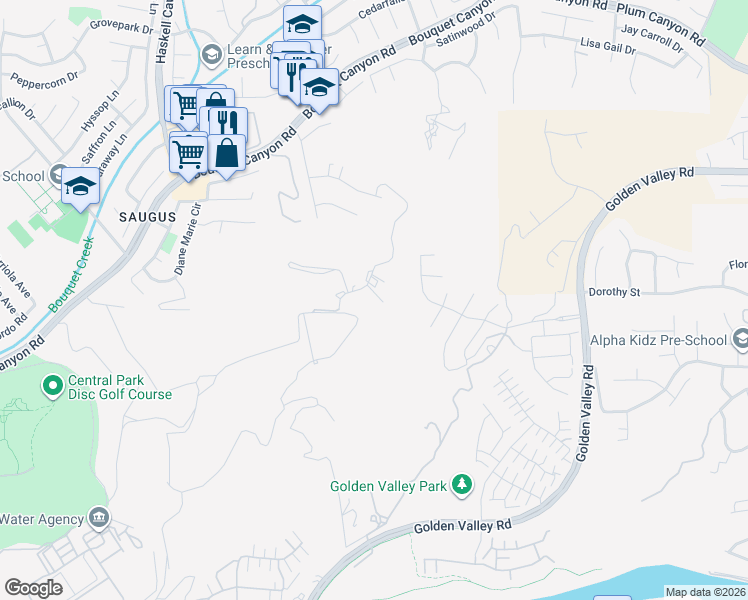 map of restaurants, bars, coffee shops, grocery stores, and more near 27550 Alta Knoll Drive in Santa Clarita