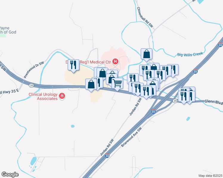 map of restaurants, bars, coffee shops, grocery stores, and more near 1815 Glenn Boulevard Southwest in Fort Payne