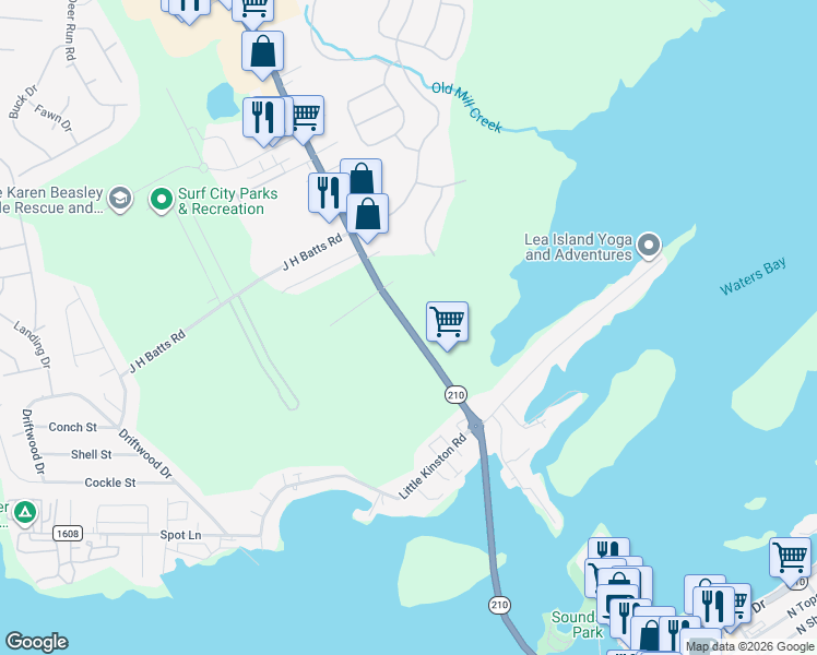 map of restaurants, bars, coffee shops, grocery stores, and more near 14379 Roland Ave in Surf City