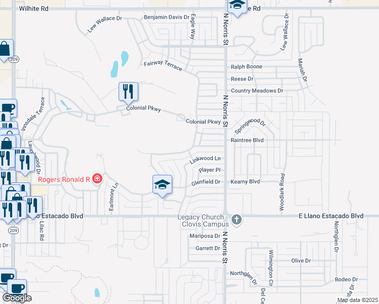 map of restaurants, bars, coffee shops, grocery stores, and more near 1901 Fairway Terrace in Clovis