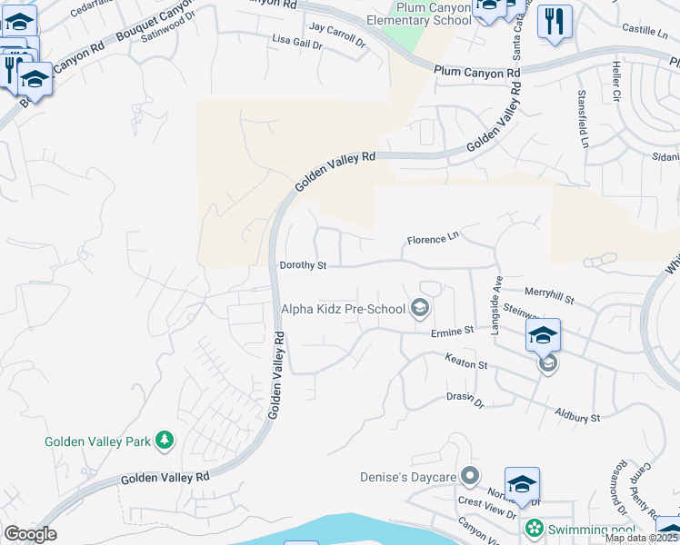 map of restaurants, bars, coffee shops, grocery stores, and more near 20264 Dorothy Street in Santa Clarita