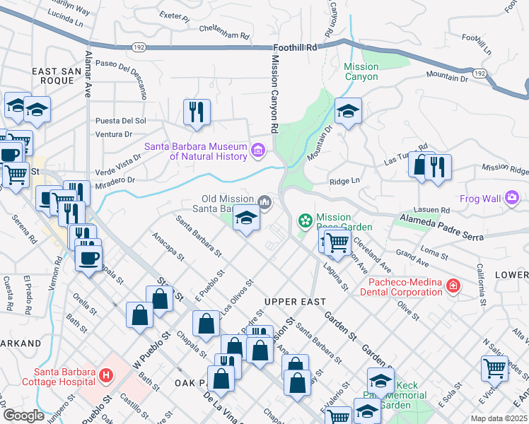 map of restaurants, bars, coffee shops, grocery stores, and more near 2201 Laguna Street in Santa Barbara