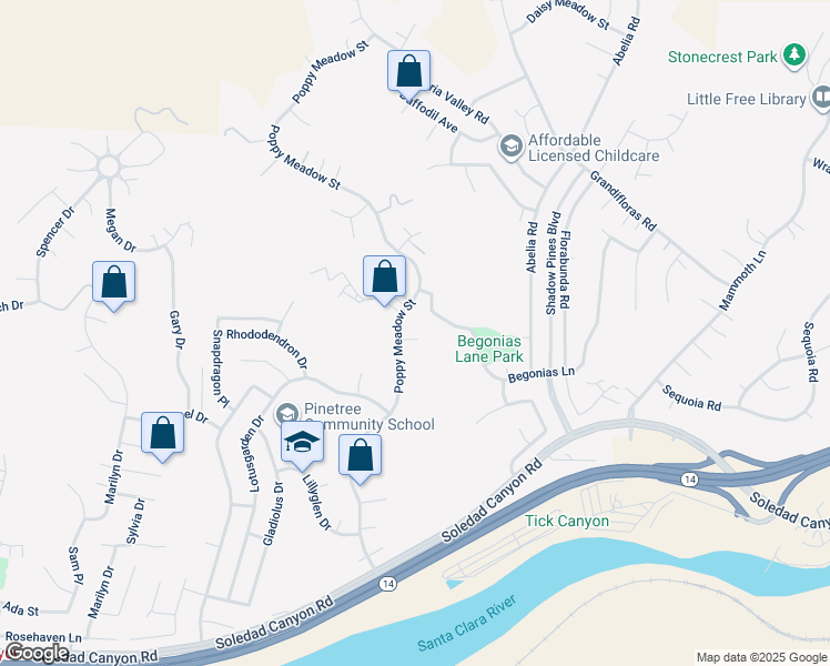 map of restaurants, bars, coffee shops, grocery stores, and more near 29282 Poppy Meadow Street in Santa Clarita