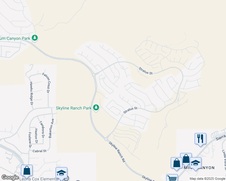 map of restaurants, bars, coffee shops, grocery stores, and more near 18229 Brightstar Place in Santa Clarita