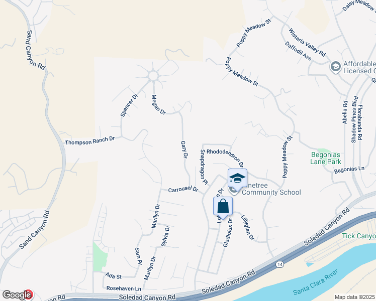 map of restaurants, bars, coffee shops, grocery stores, and more near 29326 Gary Drive in Santa Clarita