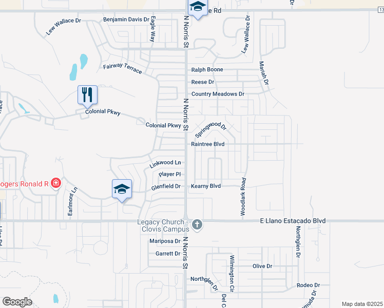 map of restaurants, bars, coffee shops, grocery stores, and more near 3808 Springwood Drive in Clovis
