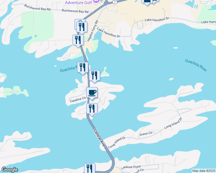 map of restaurants, bars, coffee shops, grocery stores, and more near 119 Van Lyell Terrace in Hot Springs