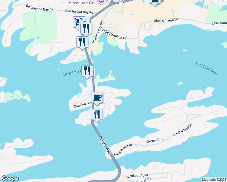 map of restaurants, bars, coffee shops, grocery stores, and more near 115 Van Lyell Terrace in Hot Springs