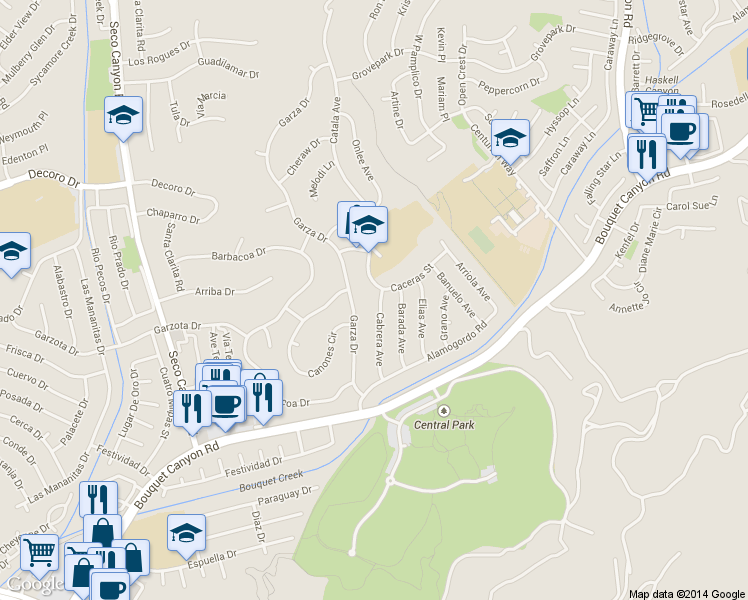 map of restaurants, bars, coffee shops, grocery stores, and more near 27243 Cabrera Avenue in Santa Clarita