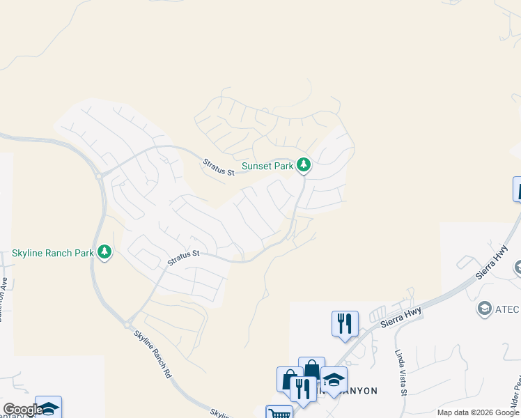 map of restaurants, bars, coffee shops, grocery stores, and more near 28532 Songbird Way in Santa Clarita