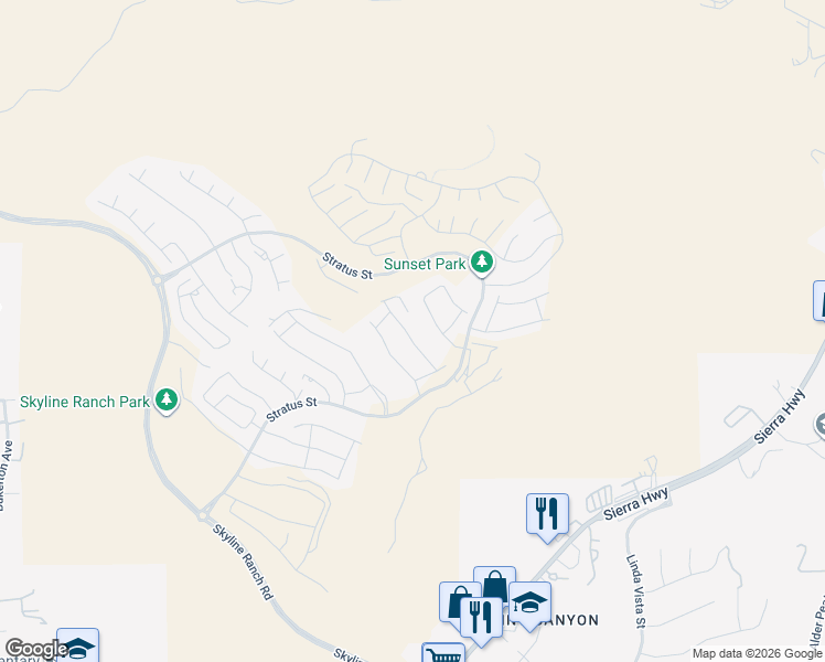 map of restaurants, bars, coffee shops, grocery stores, and more near 28532 Songbird Way in Santa Clarita