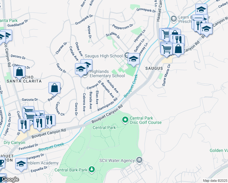 map of restaurants, bars, coffee shops, grocery stores, and more near 27329 Arriola Avenue in Santa Clarita