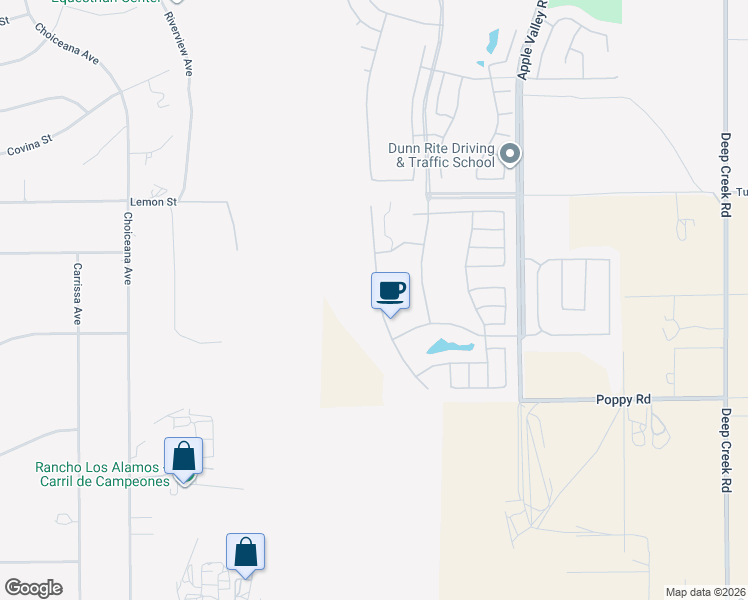 map of restaurants, bars, coffee shops, grocery stores, and more near 10326 Darby Road in Apple Valley
