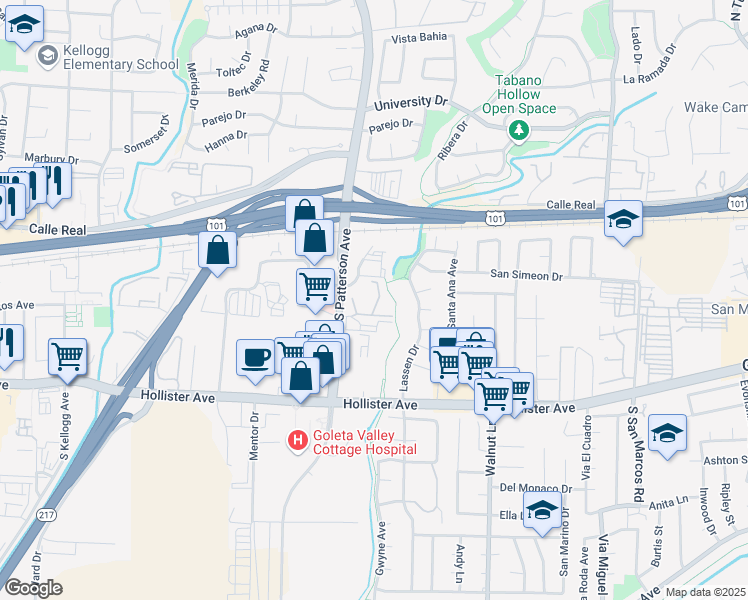 map of restaurants, bars, coffee shops, grocery stores, and more near 40-120 South Patterson Avenue in Goleta