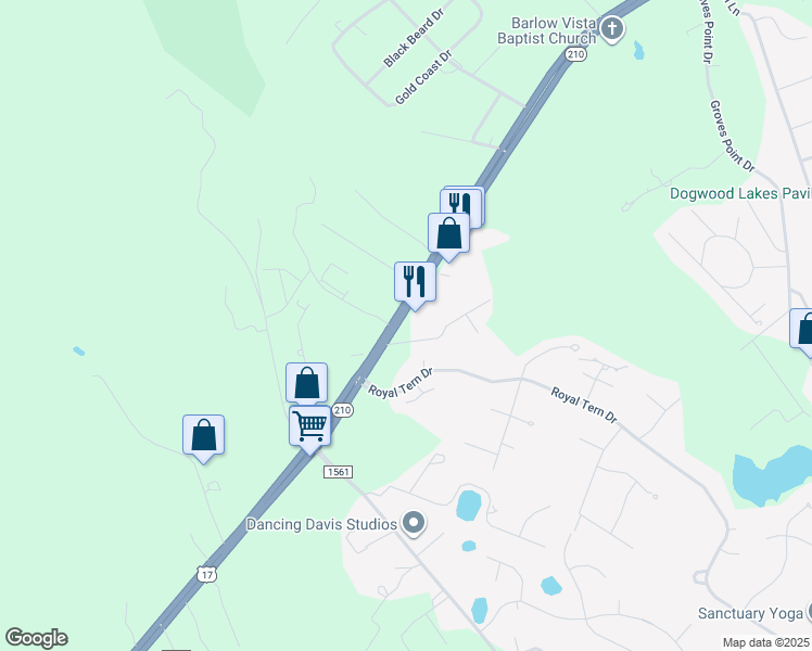 map of restaurants, bars, coffee shops, grocery stores, and more near 21572 U.S. 17 in Hampstead