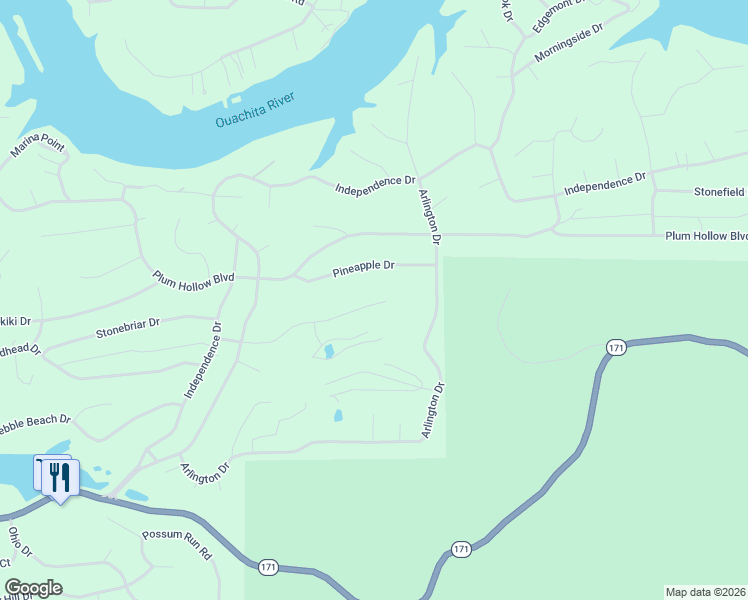 map of restaurants, bars, coffee shops, grocery stores, and more near 133 Firestone Drive in Hot Spring County