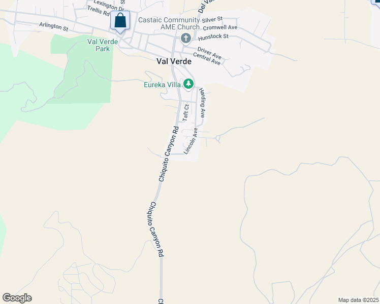 map of restaurants, bars, coffee shops, grocery stores, and more near Lincoln Avenue in Val Verde