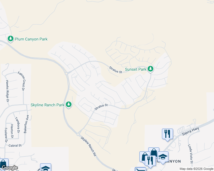 map of restaurants, bars, coffee shops, grocery stores, and more near 28600 Foothill Way in Santa Clarita