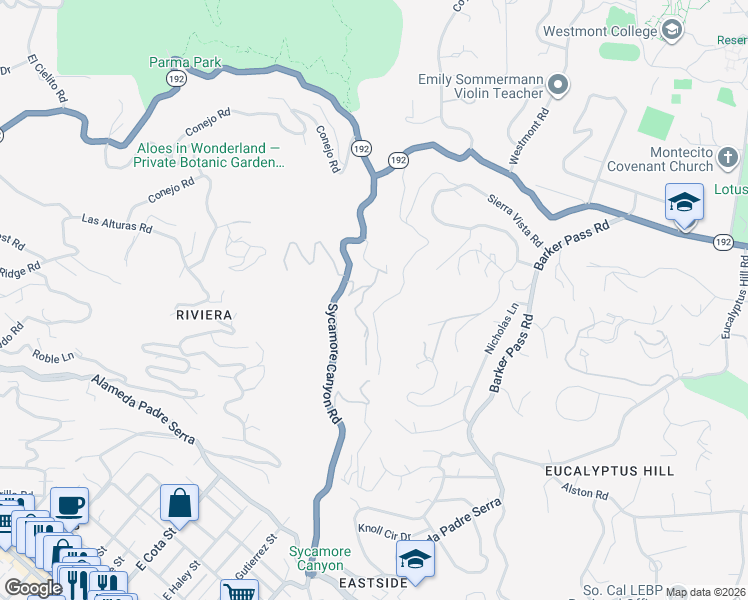 map of restaurants, bars, coffee shops, grocery stores, and more near 195 Canon View Road in Montecito