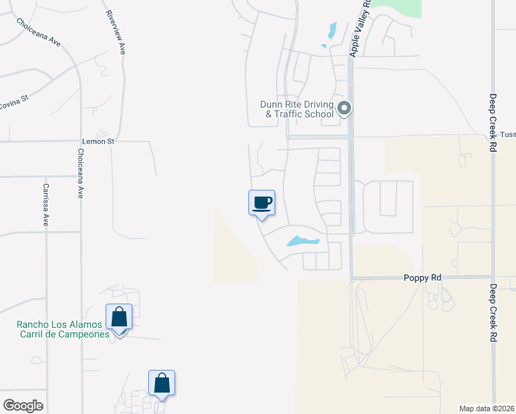 map of restaurants, bars, coffee shops, grocery stores, and more near 10326 Darby Road in Apple Valley