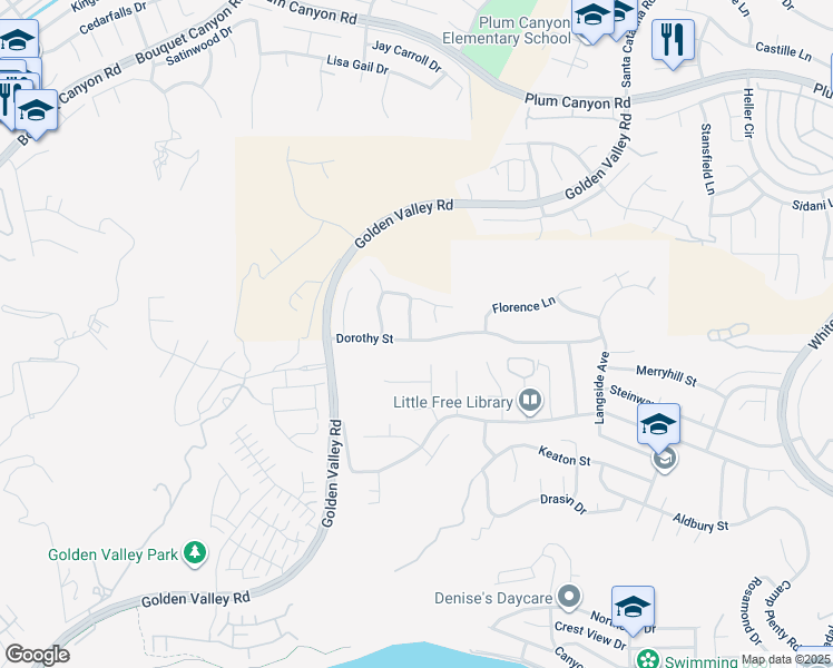 map of restaurants, bars, coffee shops, grocery stores, and more near 28002 Kenny Lane in Santa Clarita