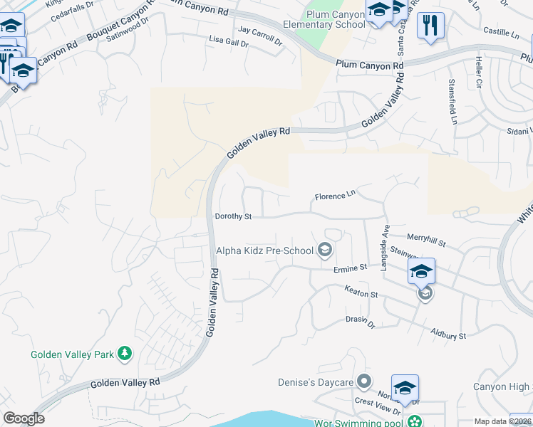 map of restaurants, bars, coffee shops, grocery stores, and more near 28002 Kenny Lane in Santa Clarita