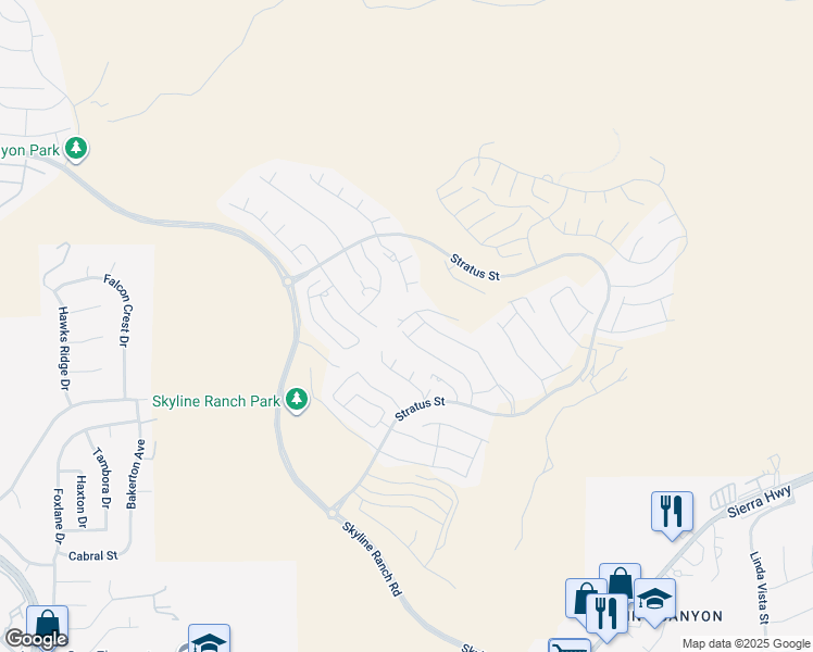 map of restaurants, bars, coffee shops, grocery stores, and more near 28590 Daybreak Way in Santa Clarita