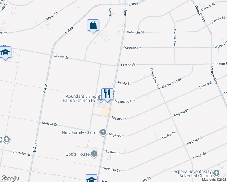 map of restaurants, bars, coffee shops, grocery stores, and more near 10309 I Avenue in Hesperia