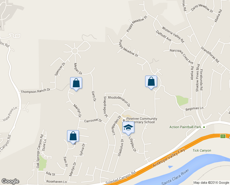 map of restaurants, bars, coffee shops, grocery stores, and more near 29315 Melia Way Drive in Santa Clarita