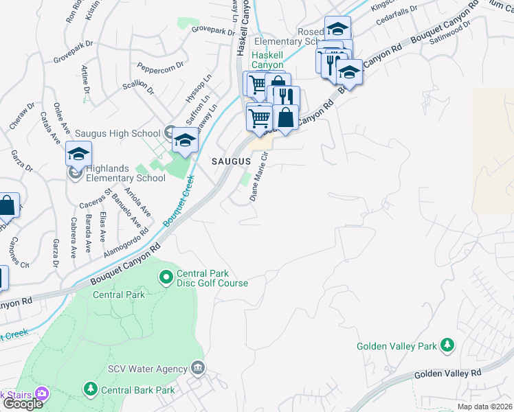 map of restaurants, bars, coffee shops, grocery stores, and more near 27466 Annette Jo Circle in Santa Clarita