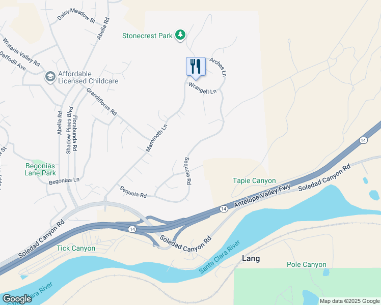 map of restaurants, bars, coffee shops, grocery stores, and more near 29461 Sequoia Road in Santa Clarita